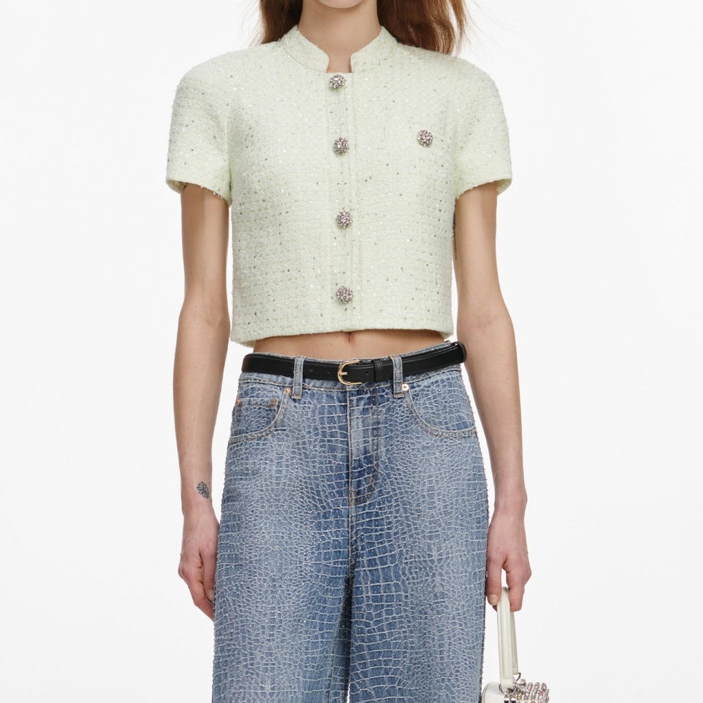 Self-Portrait Lime Boucle Top
